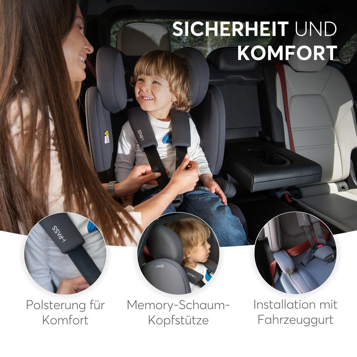 KikkaBoo i-PASS i-Size turvatool 9–36 kg (76–150 cm), must