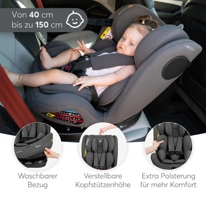 KikkaBoo i-MOOVE 2 i-Size turvatool 40–150 cm ISOFIX ja 360° pööratav – armee roheline
