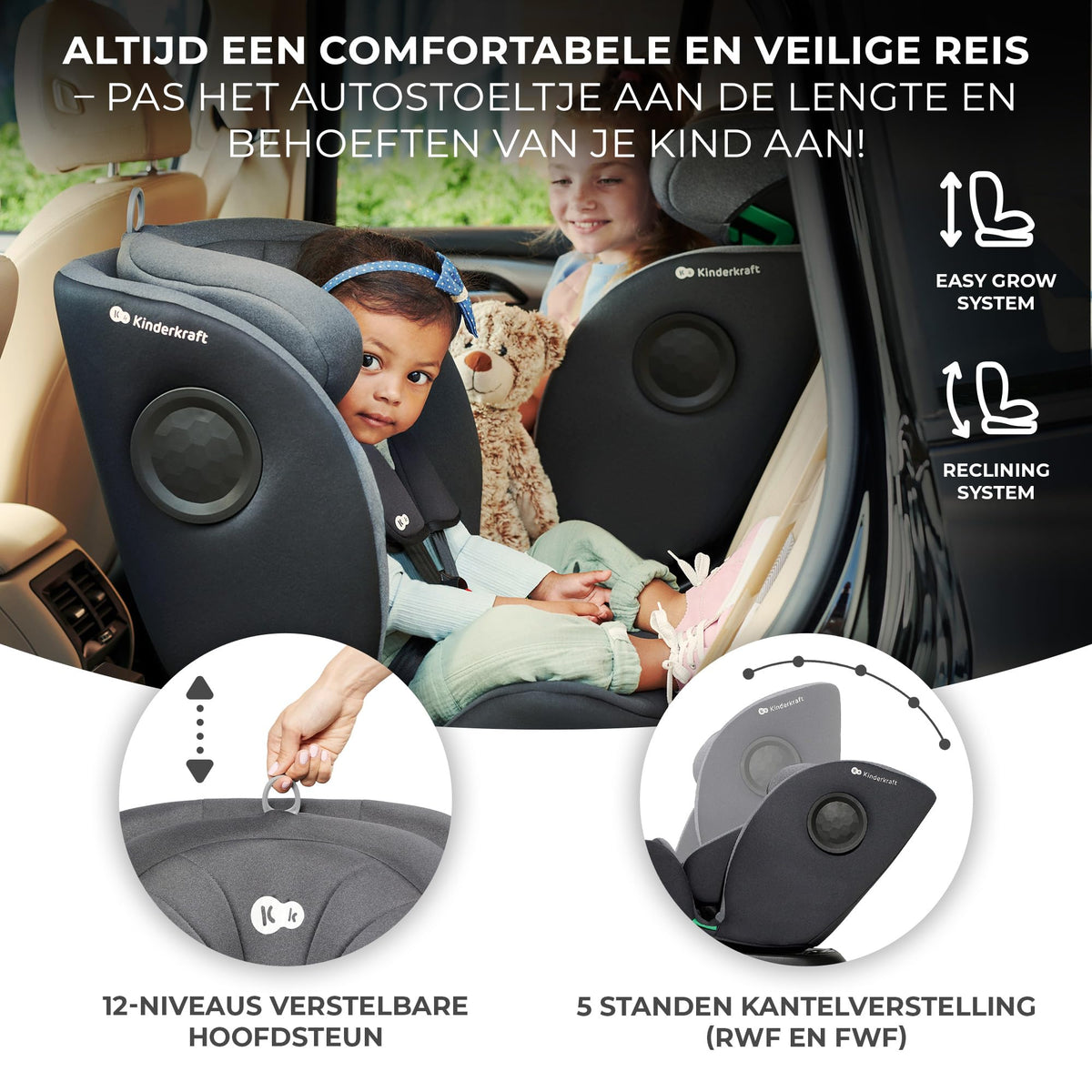 Kinderkraft I-360 i-Size rotating car seat 0–12 years (40–150 cm / 0–36 kg), ISOFIX, grey