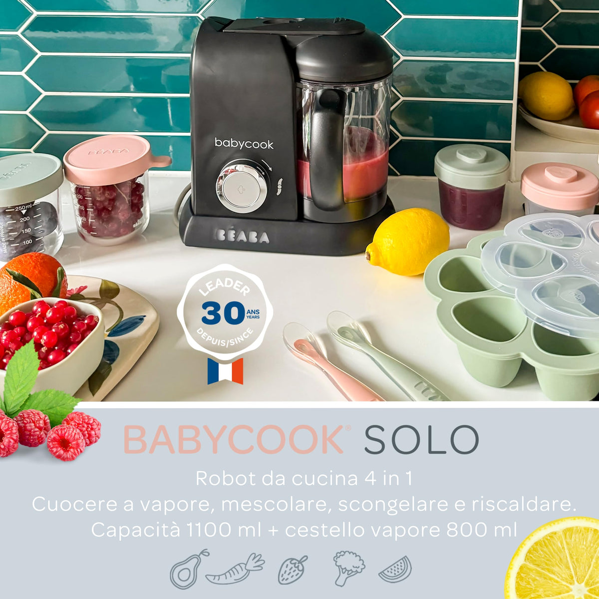 Béaba Babycook Solo 4-in-1 blender-steamer – 1100 ml, black