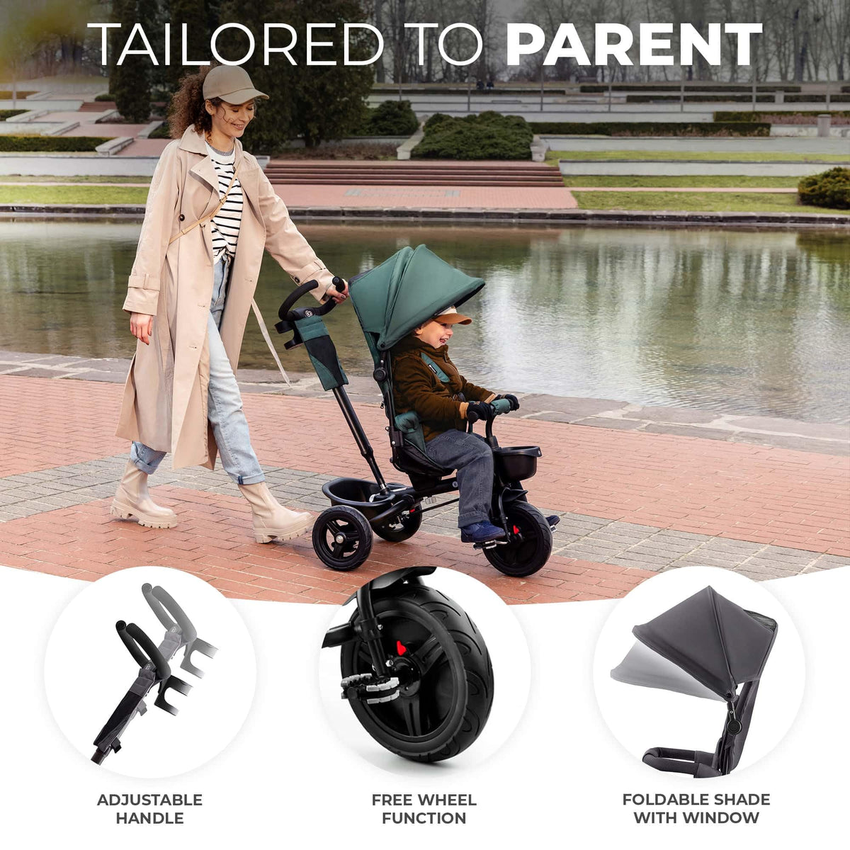 Kinderkraft AVEO foldable tricycle for ages 9 months to 5 years, grey