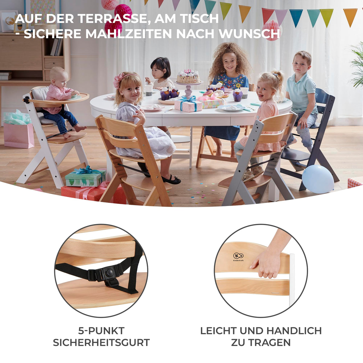 Kinderkraft ENOCK söögitool ja lastetool 2in1, valge, 6 kuud kuni 10 aastat