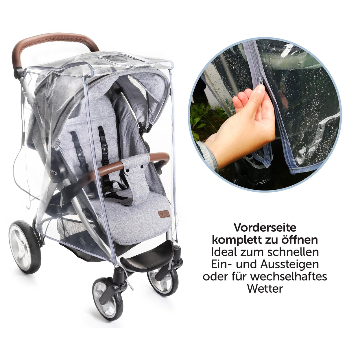 Zamboo universal rain cover for stroller and pushchair, with an opening window and zipper, transparent
