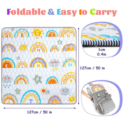 Funsland baby play mat, foldable, 127×127 cm, rainbow pattern