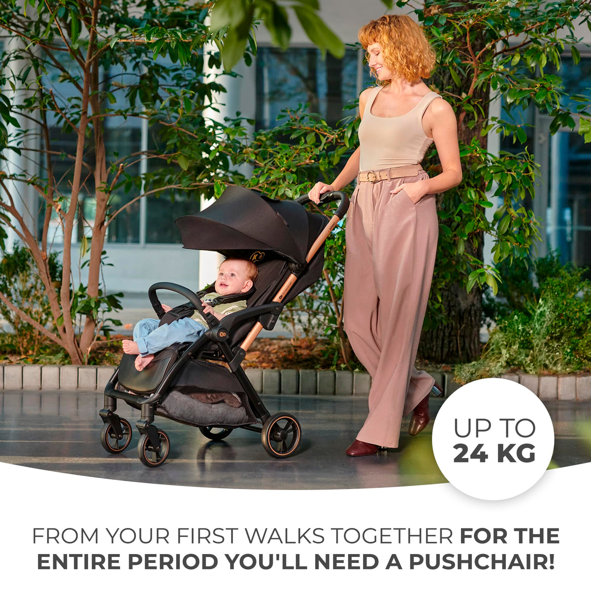 Kinderkraft APINO kerge jalutuskäru kuni 24 kg, auto-fold süsteemiga, beež