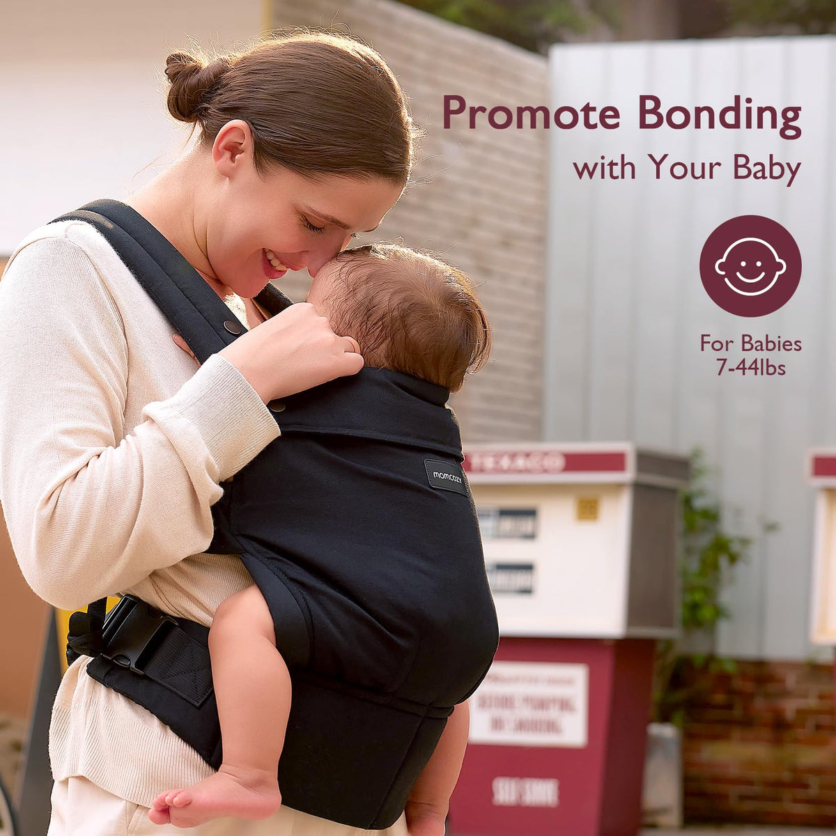 Momcozy ergonomic baby carrier – black, cotton, 3-in-1 design (7–20 kg)