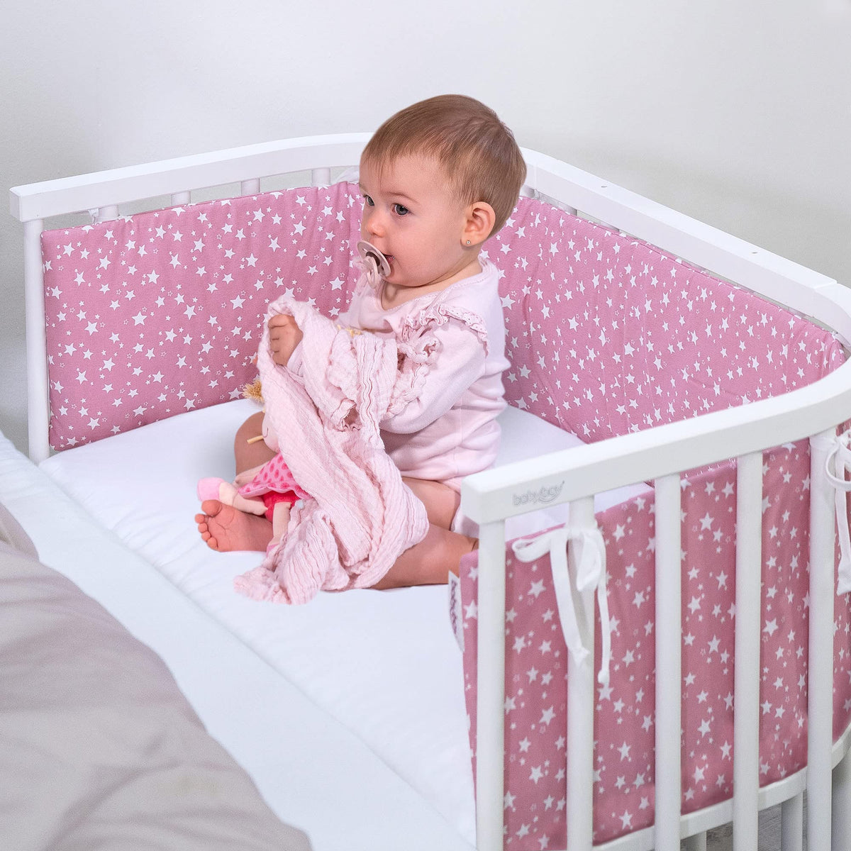 babybay voodipiire Mesh-Piqué, roosa/valged tähed, Maxi, Boxspring, Comfort ja Comfort Plus