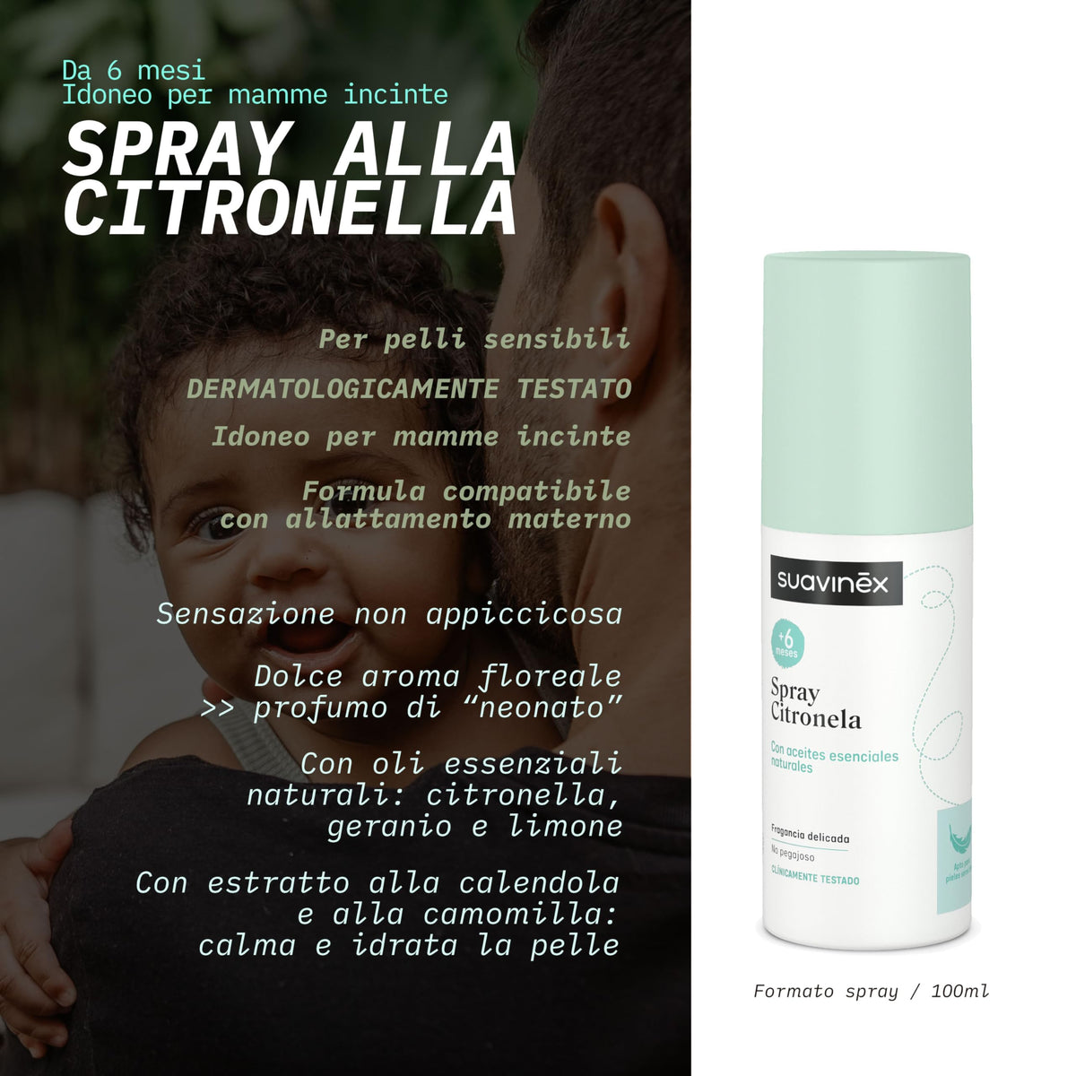 Suavinex Citronella spray mosquito repellent, for sensitive skin, 6+ months