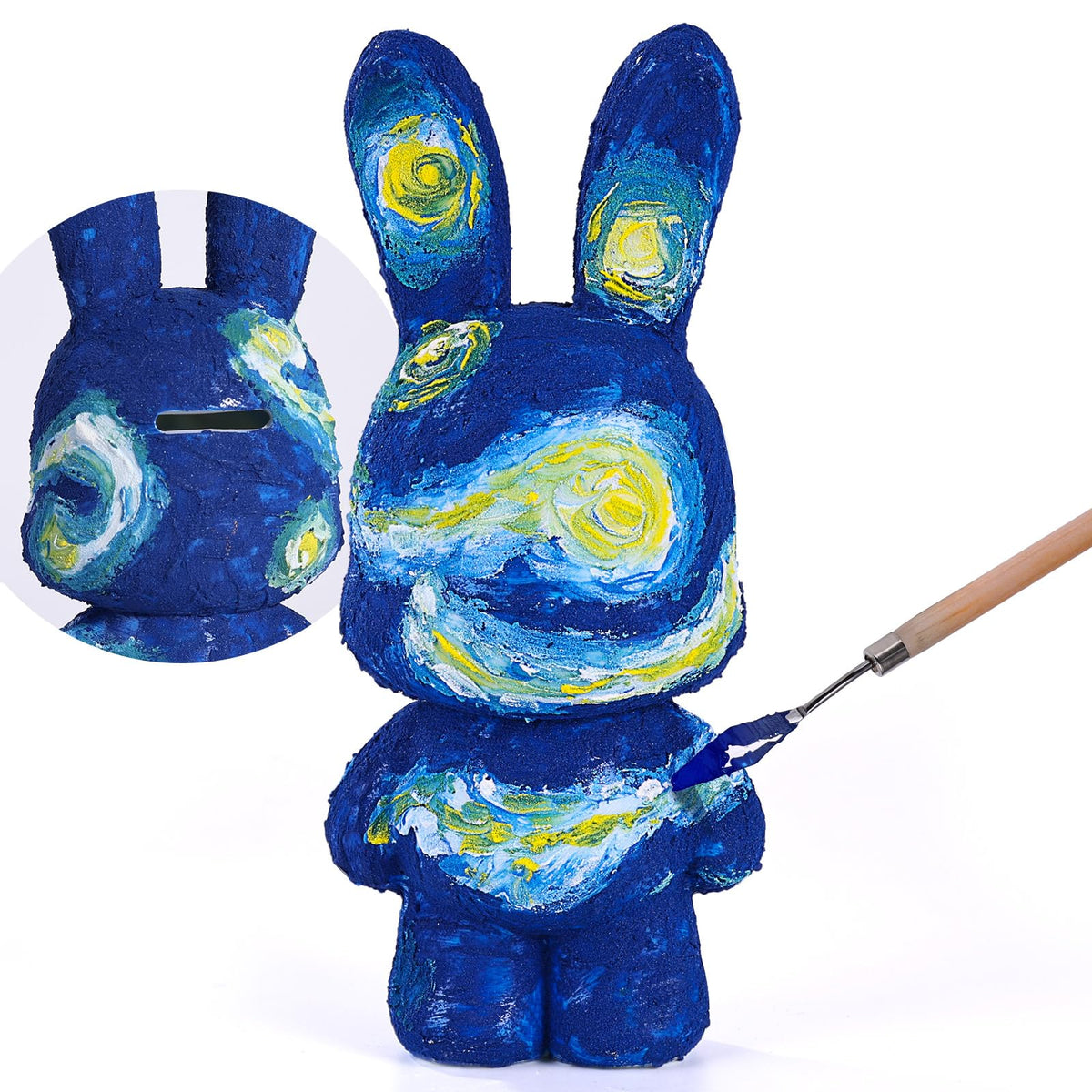 DIY bunny-shaped cash register craft kit for kids, paintable in "Galaxy" style