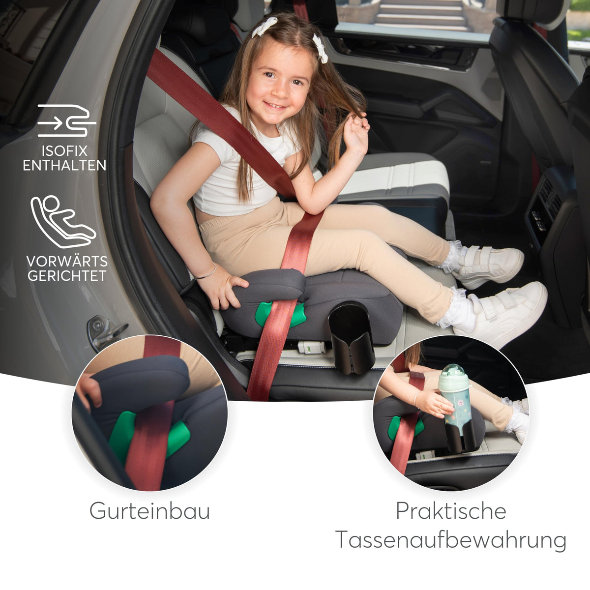 KikkaBoo i-POP i-Size turvatooli istmekõrgendus ISOFIX-iga 125–150 cm (22–36 kg), must