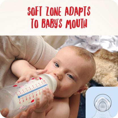 NUK First Choice+ Perfect Start baby bottle set, 0–6 months, heart-shaped, white