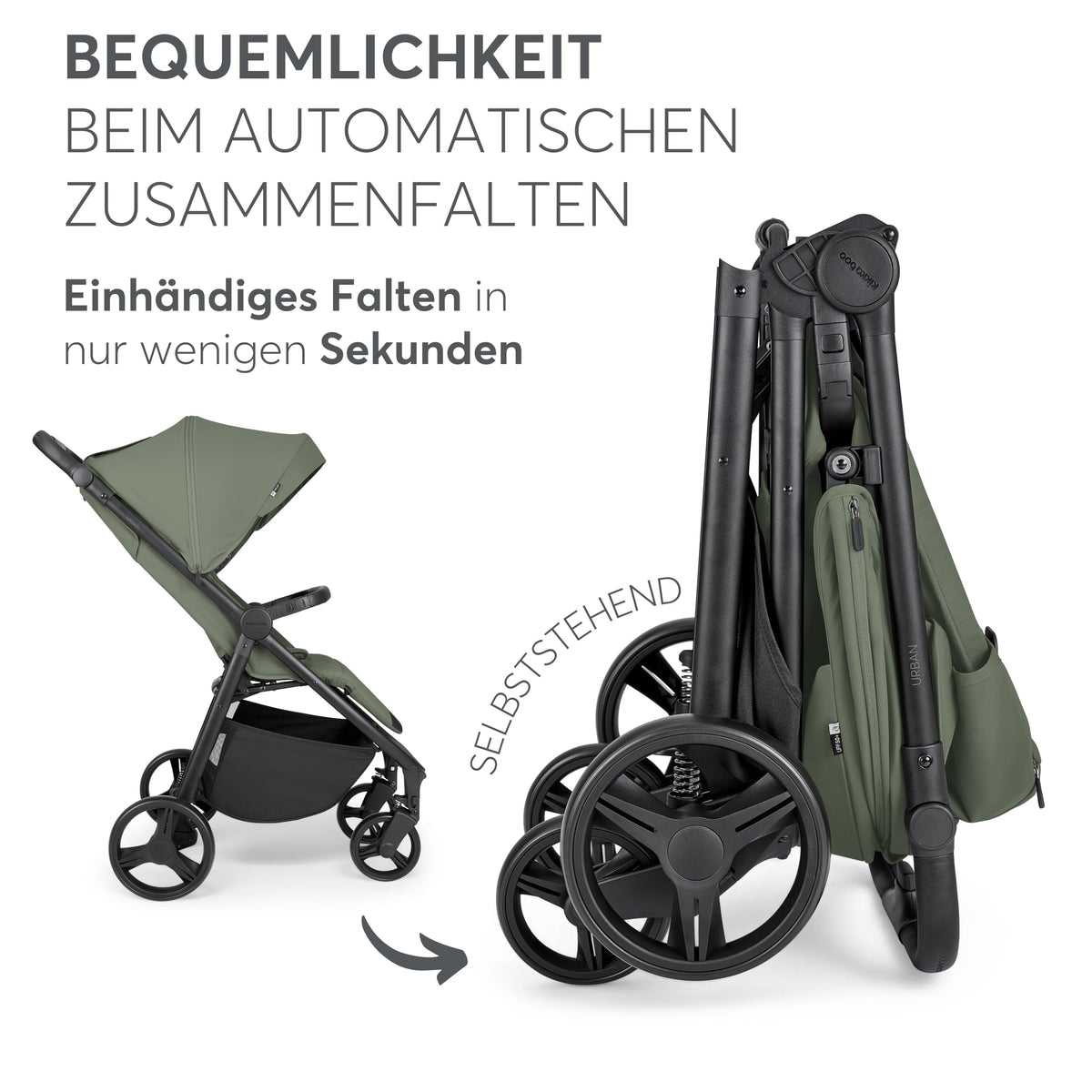 Kikkaboo reisikäru Urban, roheline, alates sünnist kuni 22 kg, kokkupandav, lamamisasendiga