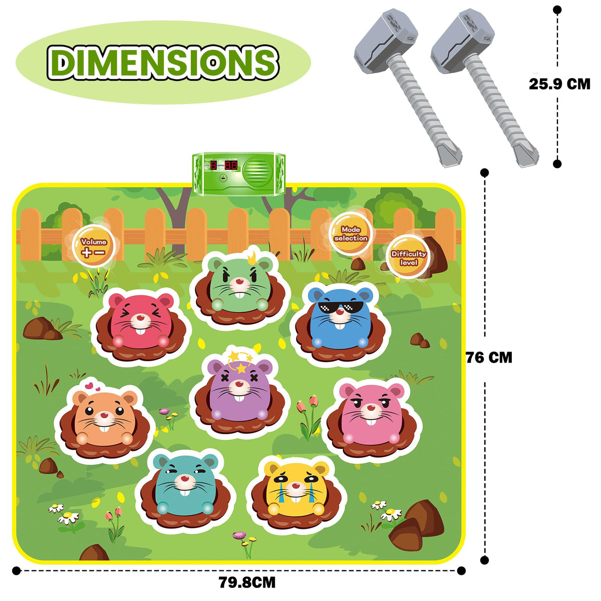 SKERITO 2-in-1 interactive mole game "Whack-a-mole" with sounds and lights, green