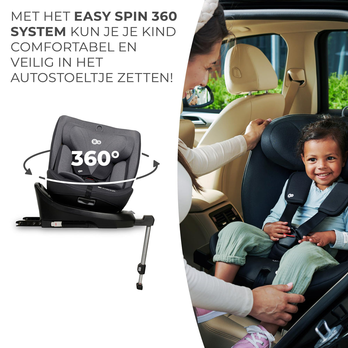 Kinderkraft I-360 i-Size rotating car seat 0–12 years (40–150 cm / 0–36 kg), ISOFIX, grey