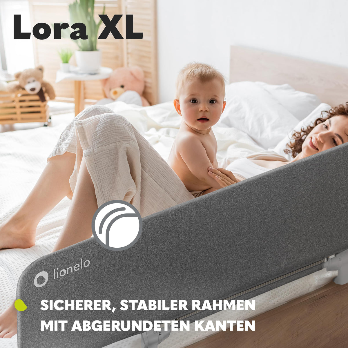 Lionelo Lora XL voodipiire vanemate voodile 150 cm, hall (18 kuud kuni 5 aastat)