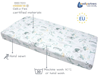 Medi Partners crib sheet, 60 × 120 cm, 100% cotton, Ocean