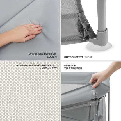 Kinderkraft ZIKI kokkupandav mänguaedik kandekotiga, hall (Grey), 126,5 × 126,5 cm