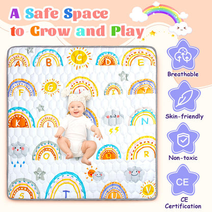 Funsland baby play mat, foldable, 127×127 cm, rainbow pattern