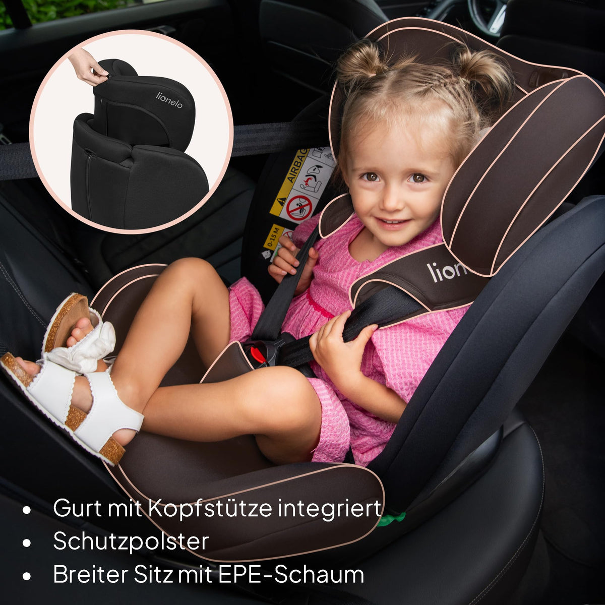 Lionelo Bastiaan i-Size 360° turvatool, 0-36 kg, 40-150 cm, Black Carbon