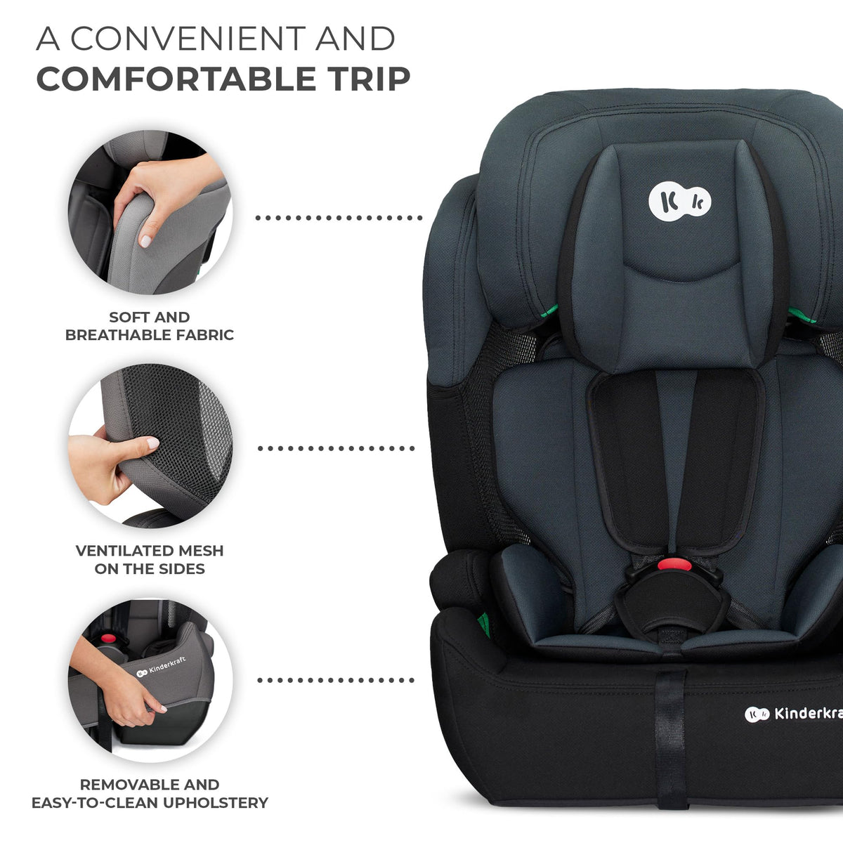 Kinderkraft Comfort UP i-Size car seat 76–150 cm, 15 months–12 years, black