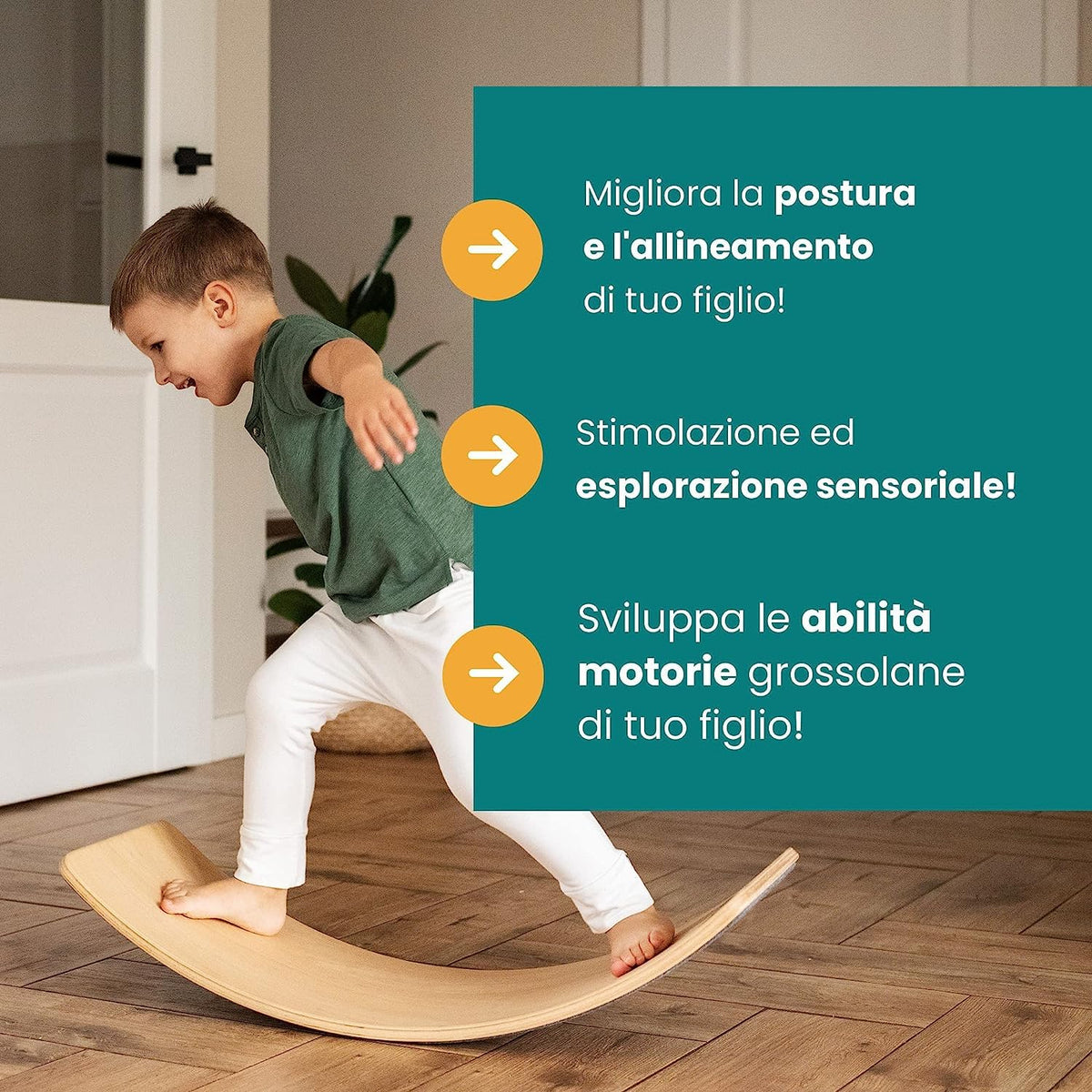 Montessori tasakaalulaud lastele, naturaalne puit (82 × 30 cm)