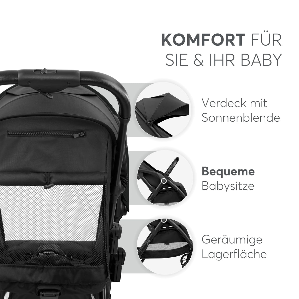 Kikka Boo CIELA kerge reisikäru, automaatne kokkupanek, 7,1 kg, must, kuni 22 kg