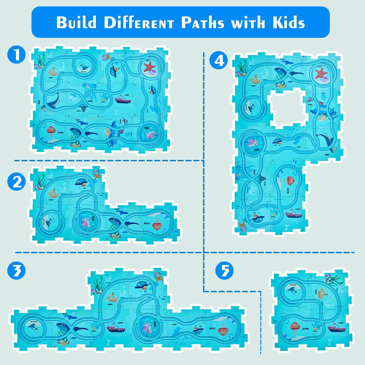 Goomp car puzzle game for children, logic and track game, ocean