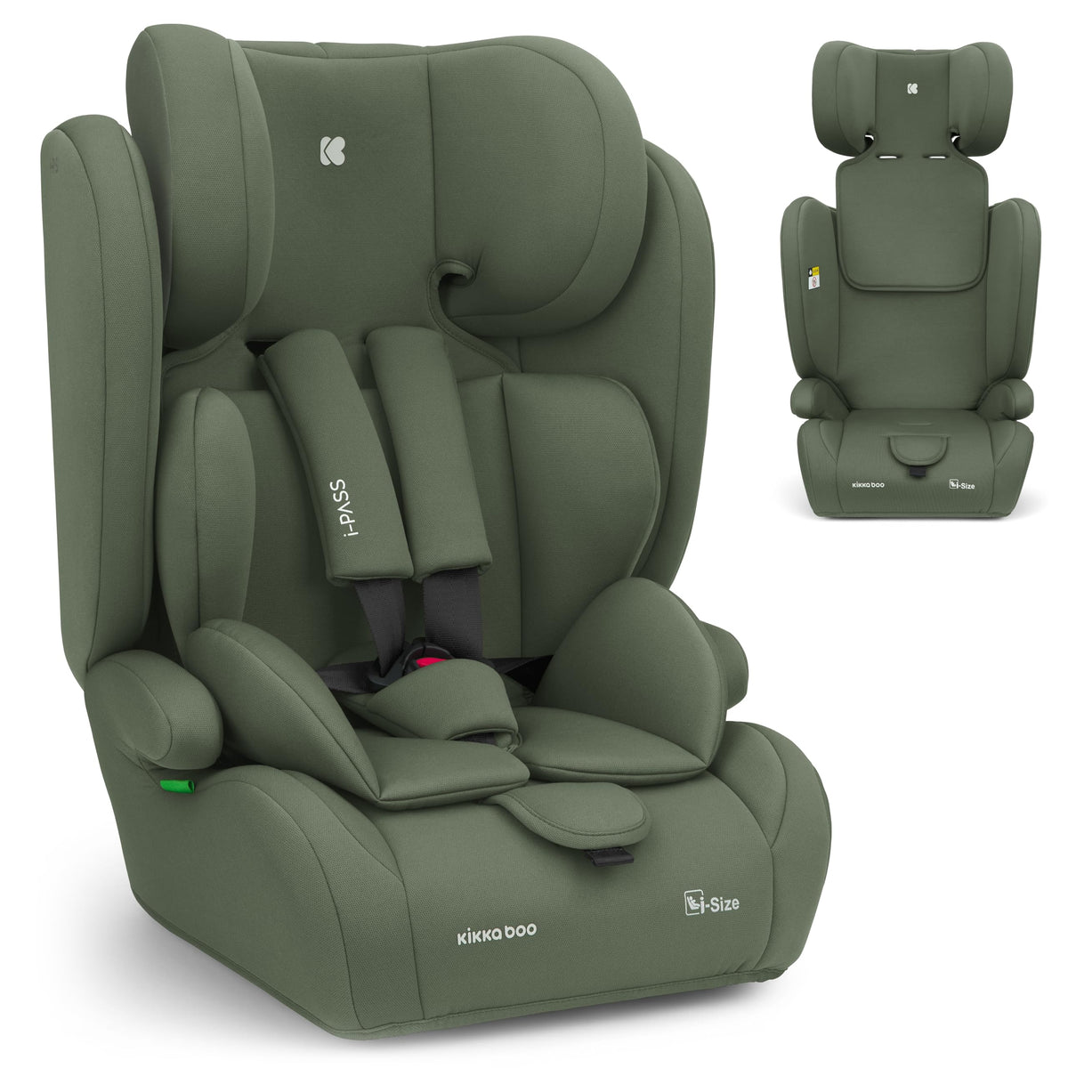 KikkaBoo i-PASS i-Size turvatool 76–150 cm (9–36 kg), Army Green