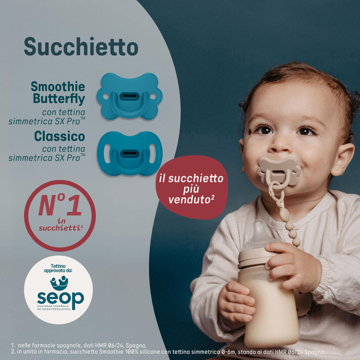 Suavinex Smoothie SX Pro ortodontiline silikoonlutt, 6–18 kuud, sinine 2tk
