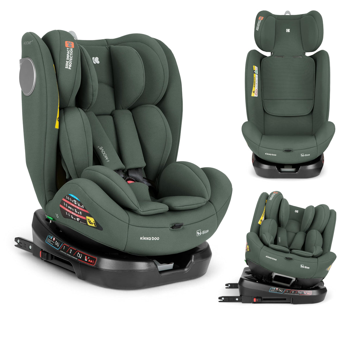 KikkaBoo i-MOOVE 2 i-Size turvatool 40–150 cm ISOFIX ja 360° pööratav – armee roheline