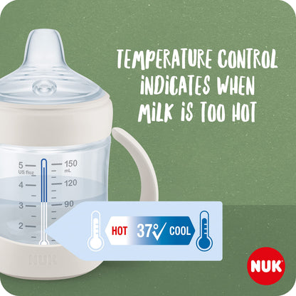 NUK for Nature drinking cup 150 ml, 6–18 months, leak-proof, with temperature indicator, beige