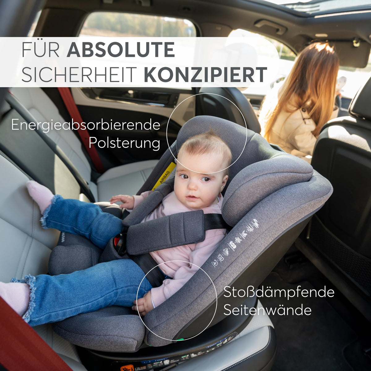 KikkaBoo i-SECURE 360° rotating car seat 0–36 kg / 40–150 cm, dark grey