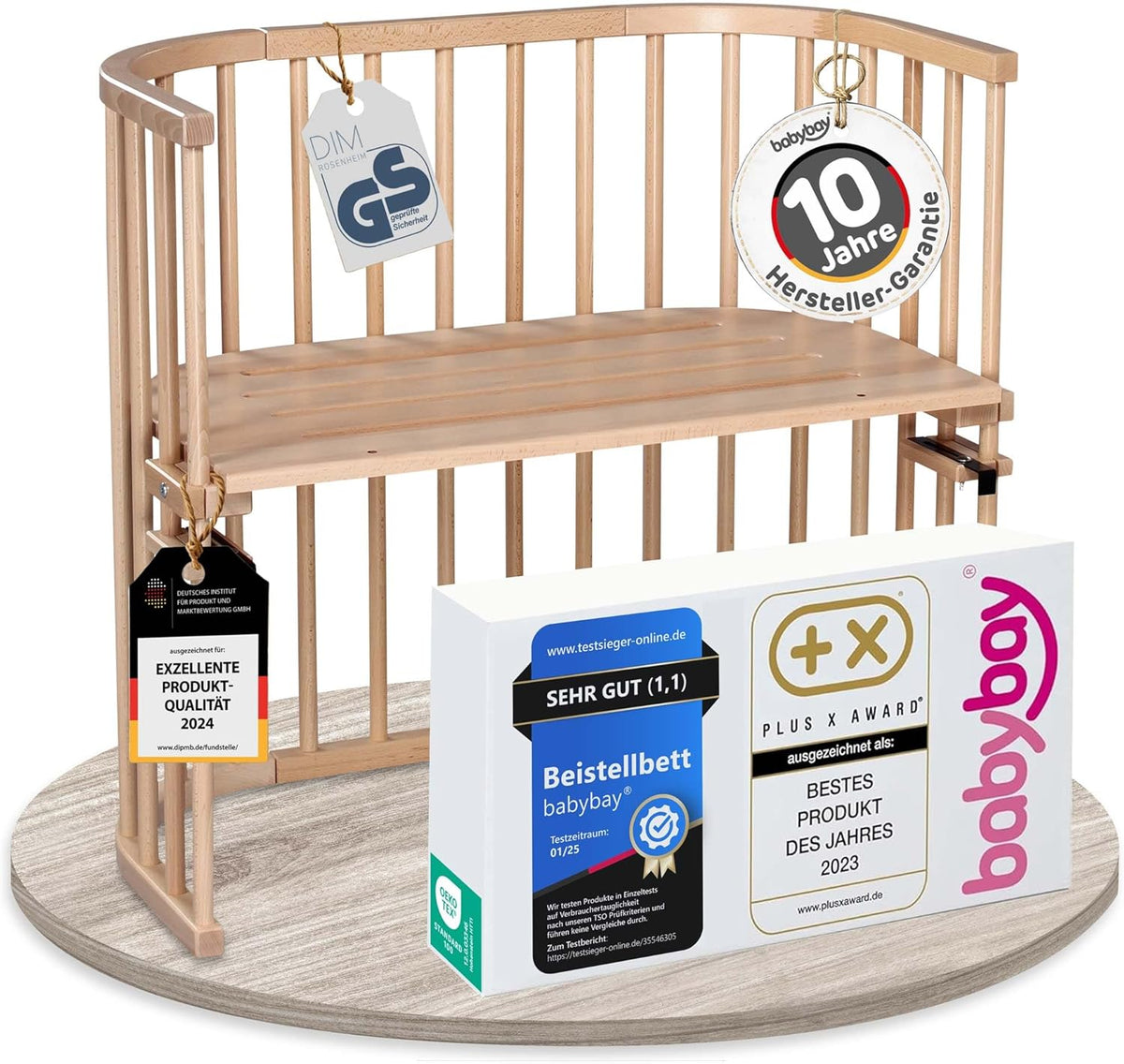 Babybay original beech wood bed pocket, adjustable height, wood
