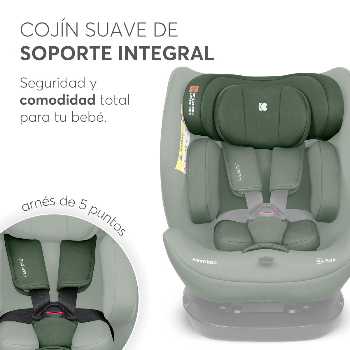 KikkaBoo i-EXPLORE 2 i-Size turvatool 40–150 cm, Army Green