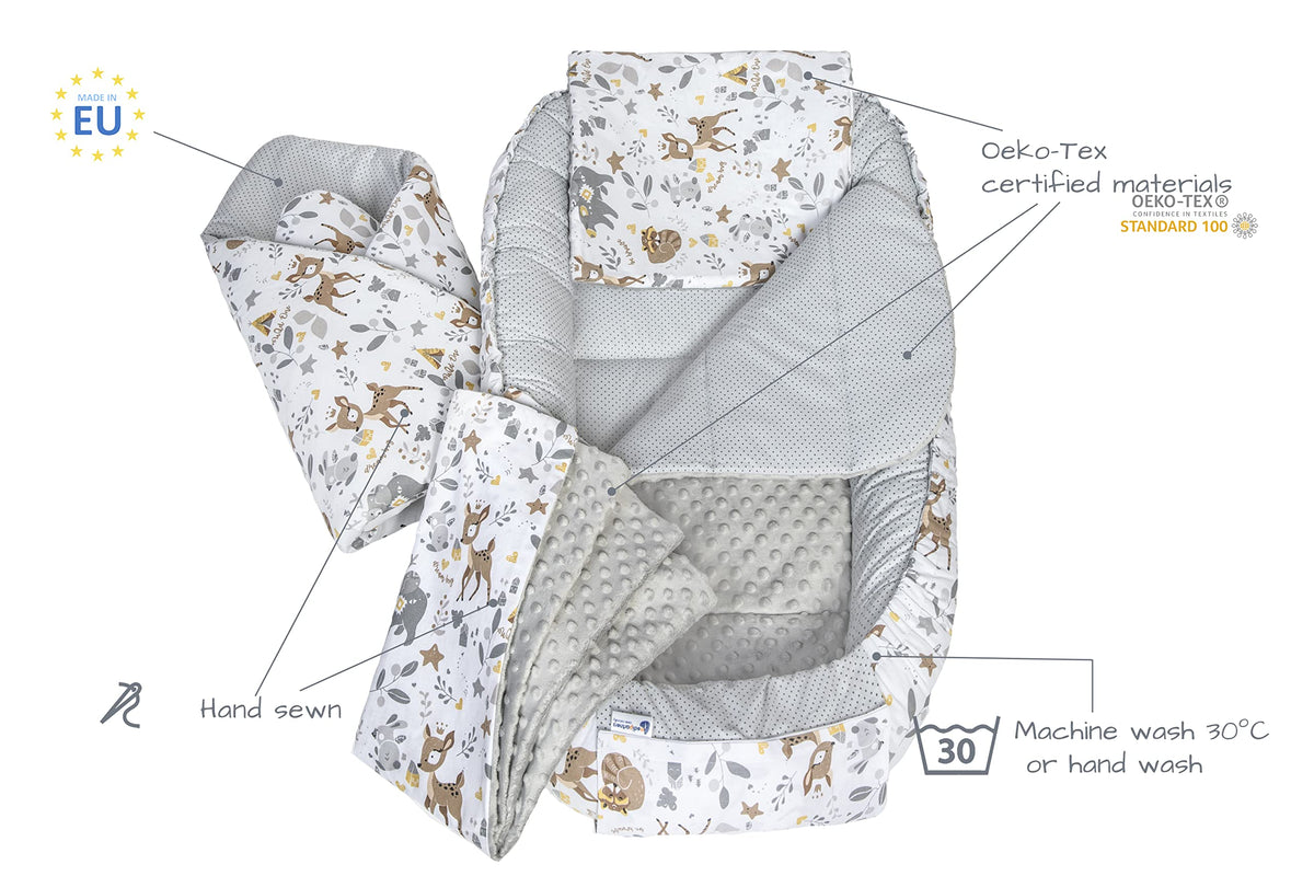 Medi Partners 5-osaline beebipesa komplekt Deer & Grey Plush, 100% puuvill