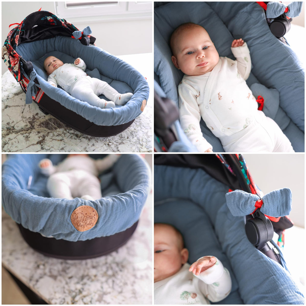 Totsy Baby muslin fabric stroller basket liner (3-piece set), blue