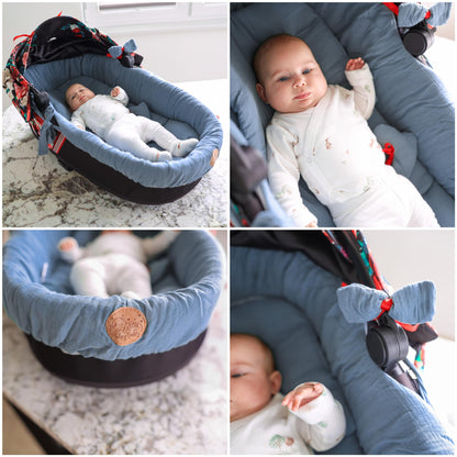 Totsy Baby muslin fabric stroller basket liner (3-piece set), blue