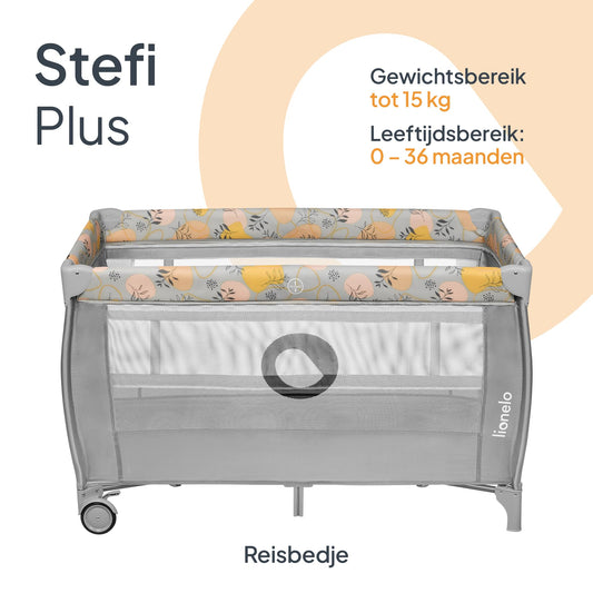 Lionelo Stefi Plus foldable travel cot and playpen with mattress, grey/floral pattern
