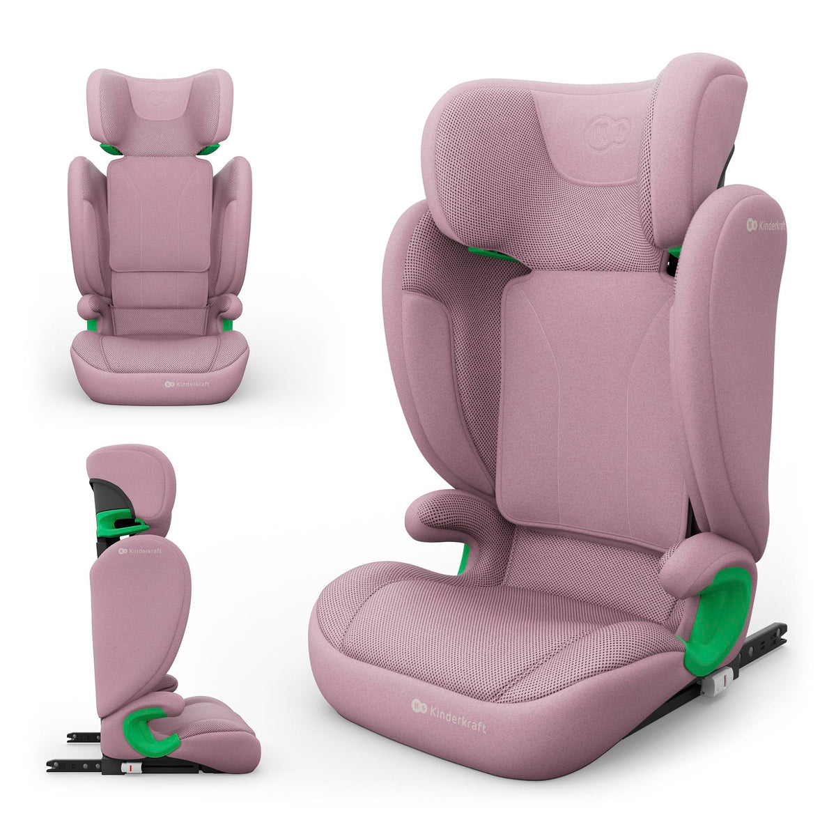 Kinderkraft JUNIOR FIX 2 PRO turvatool 100–150 cm, roosa, ISOFIX ja turvavööga kinnitatav