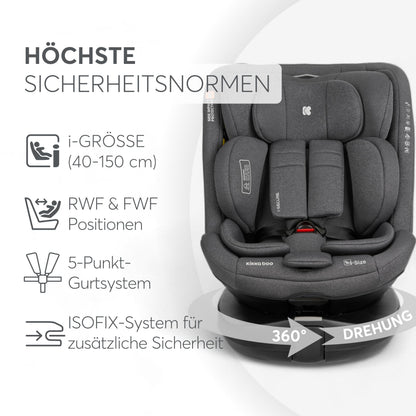 KikkaBoo i-SECURE 360° rotating car seat 0–36 kg / 40–150 cm, dark grey