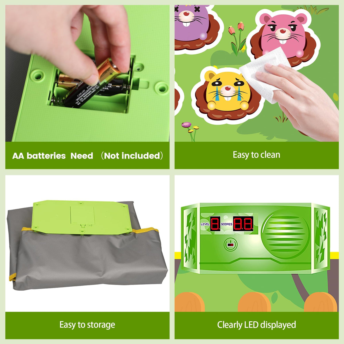 SKERITO 2-in-1 interactive mole game "Whack-a-mole" with sounds and lights, green