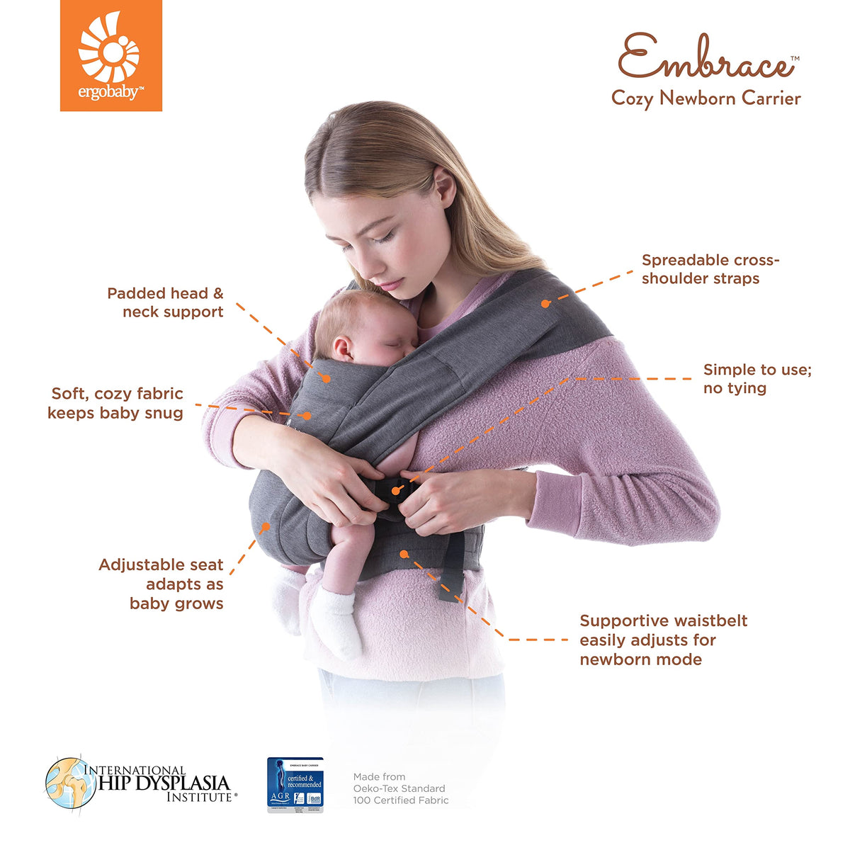 Ergobaby Embrace newborn baby carrier, soft and ergonomic, Oxford Blue