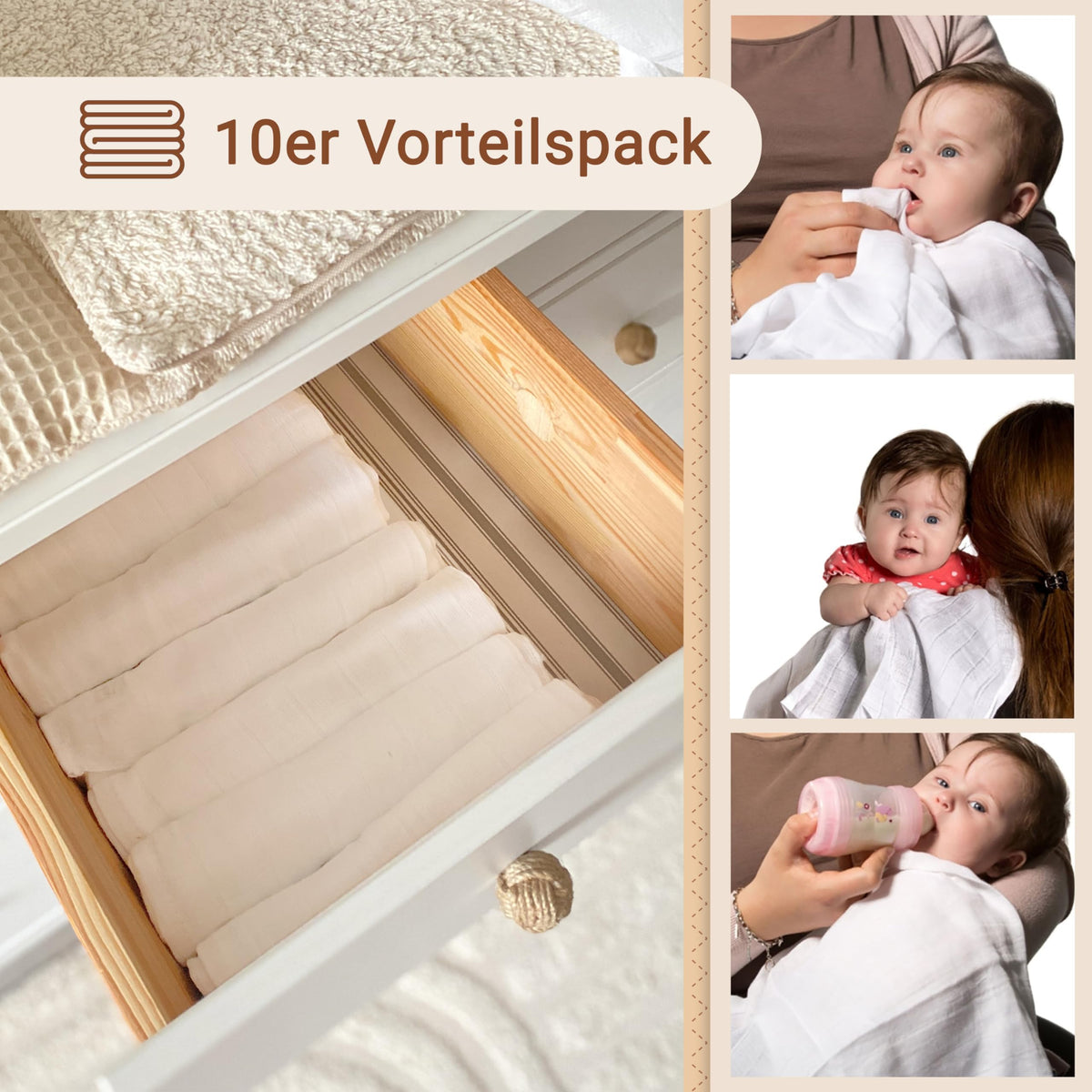 ZOLLNER musliinlapid 10 tk, 80 x 80 cm, valge