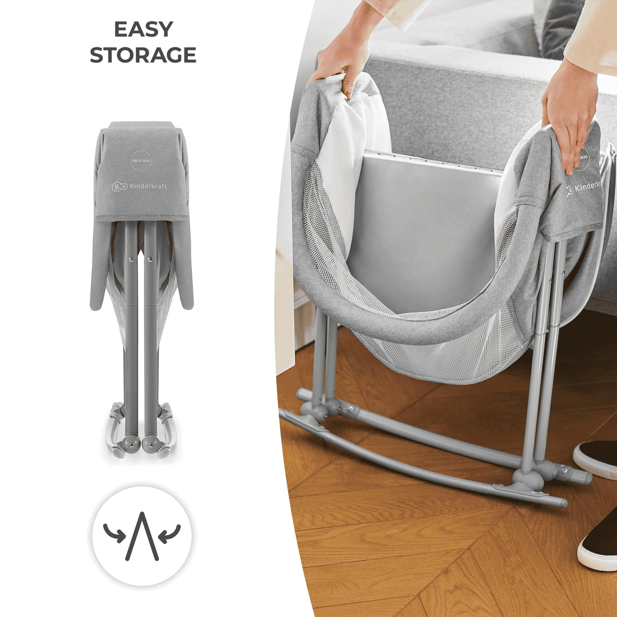 Kinderkraft LOVI 3-ühes beebihäll ja reisivoodi, hall (0–9 kg)