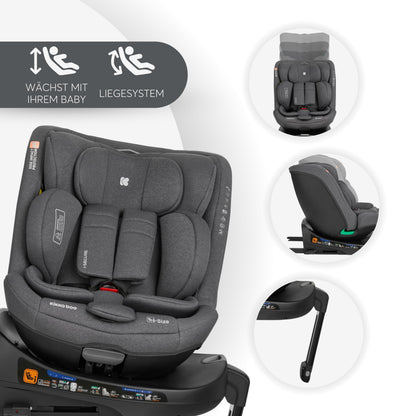 KikkaBoo i-SECURE 360° rotating car seat 0–36 kg / 40–150 cm, dark grey