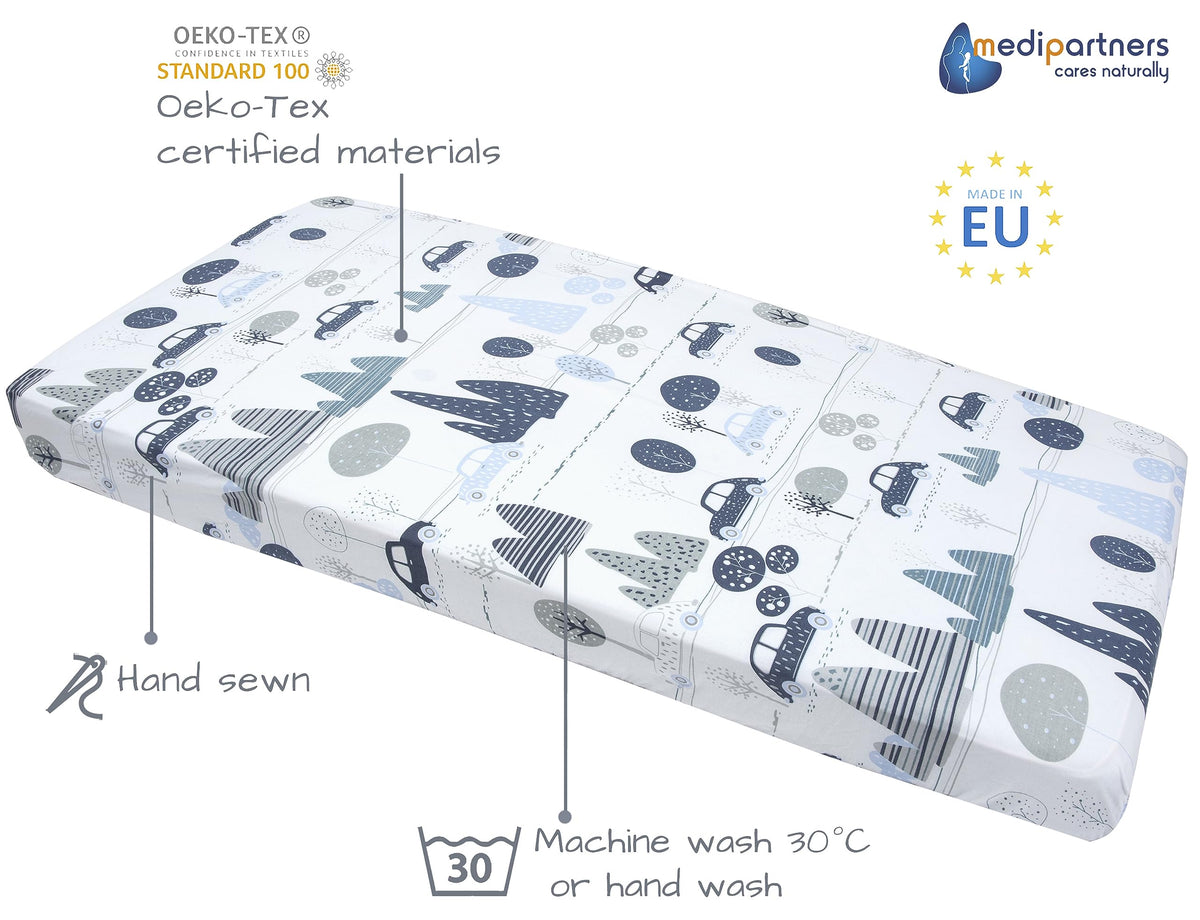 Medi Partners 3-piece baby crib sheet set, 60 × 120 cm, 100% cotton
