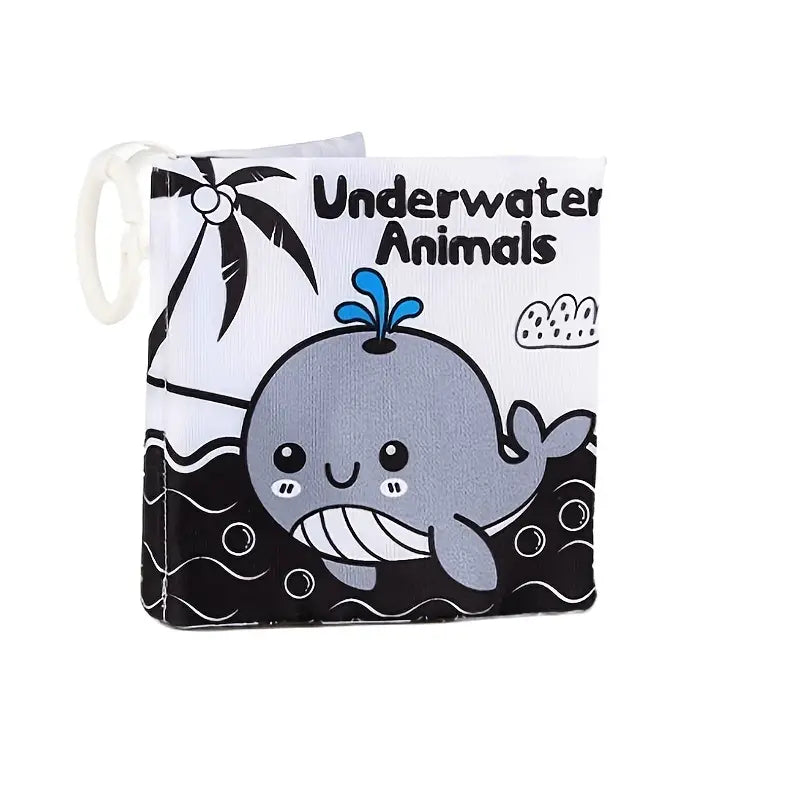 Pehme baby book "Underwater Animals" – black and white contrast learning book for babies