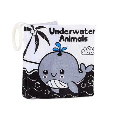 Pehme baby book "Underwater Animals" – black and white contrast learning book for babies