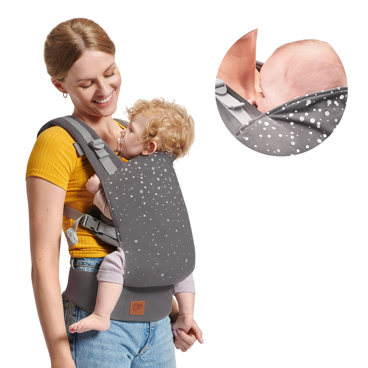 Kinderkraft NINO Confetti ergonomic baby carrier, 2 carrying positions, grey