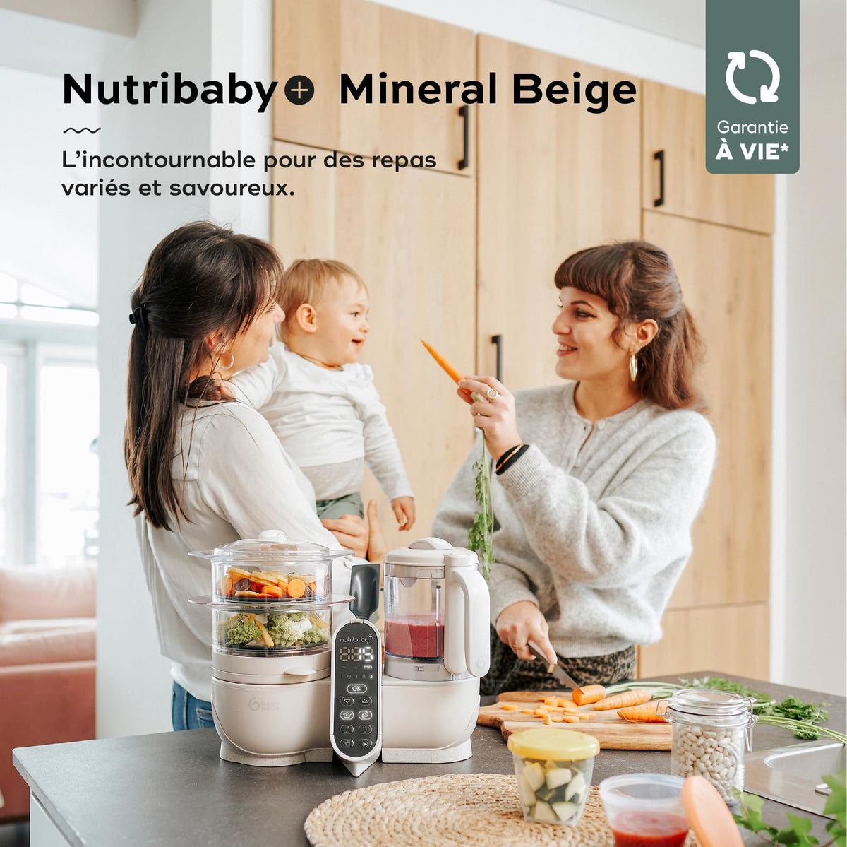 Babymoov Nutribaby(+) 6-in-1 baby food steamer and blender, 2.2 L, Mineral Beige